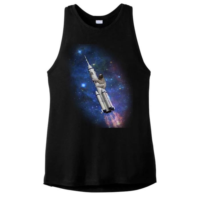 Sloth In Space Rocket ship Ladies Tri-Blend Wicking Tank