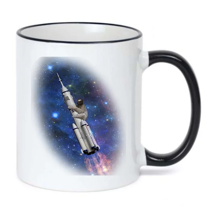 Sloth In Space Rocket ship Black Color Changing Mug