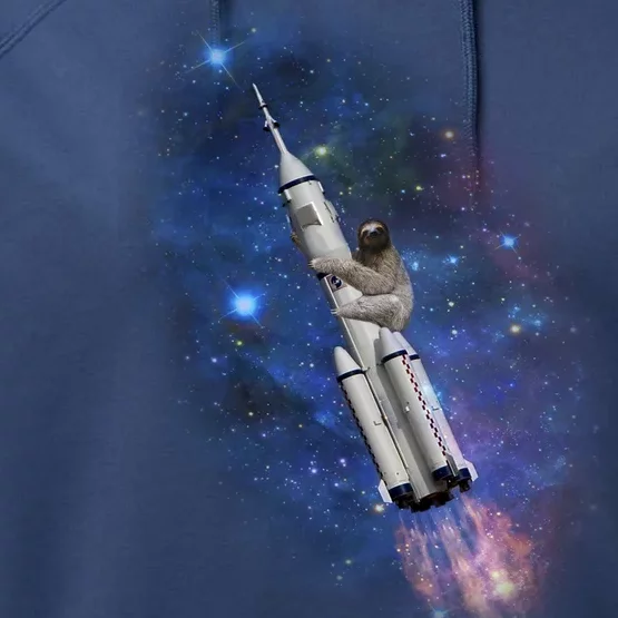 Sloth In Space Rocket ship Performance Fleece Hoodie