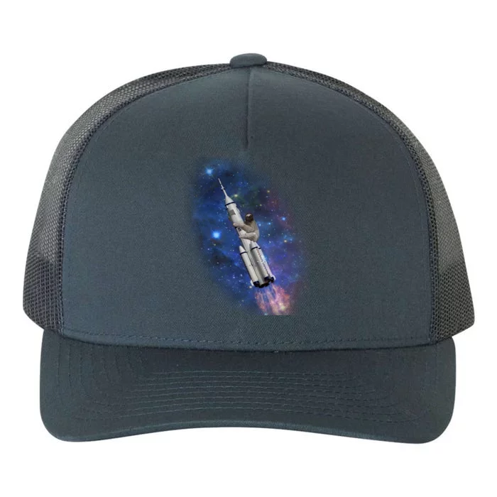 Sloth In Space Rocket ship Yupoong Adult 5-Panel Trucker Hat