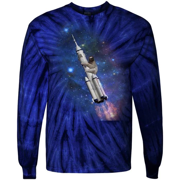 Sloth In Space Rocket ship Tie-Dye Long Sleeve Shirt