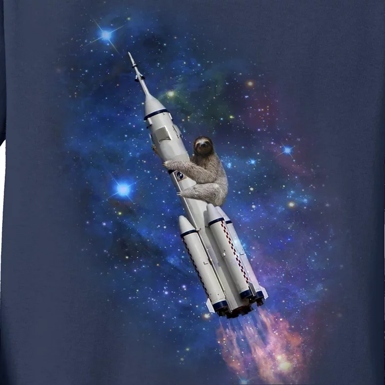 Sloth In Space Rocket ship Kids Long Sleeve Shirt