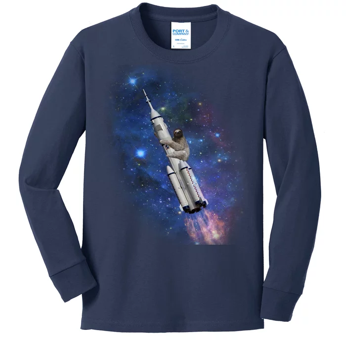 Sloth In Space Rocket ship Kids Long Sleeve Shirt