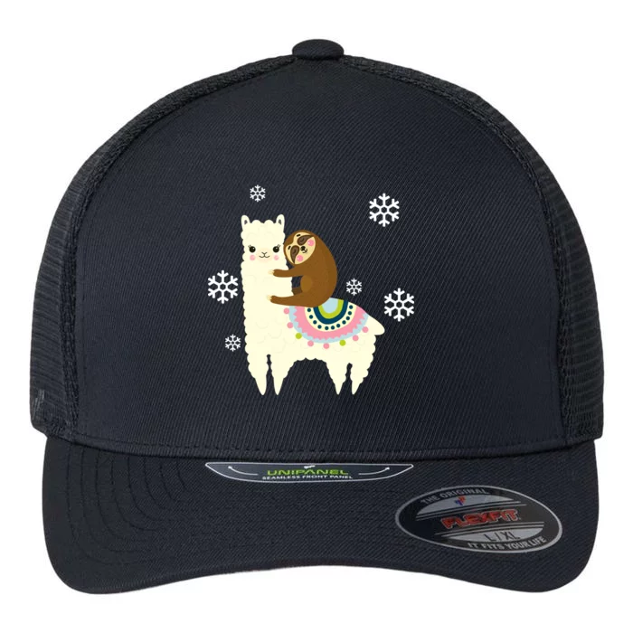 Sloth Riding Llama Flexfit Unipanel Trucker Cap