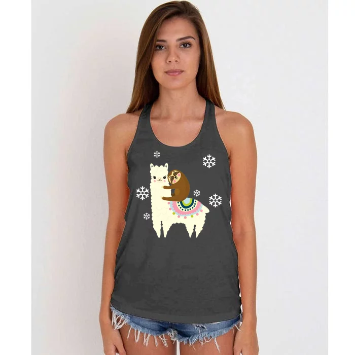 Sloth Riding Llama Women's Knotted Racerback Tank