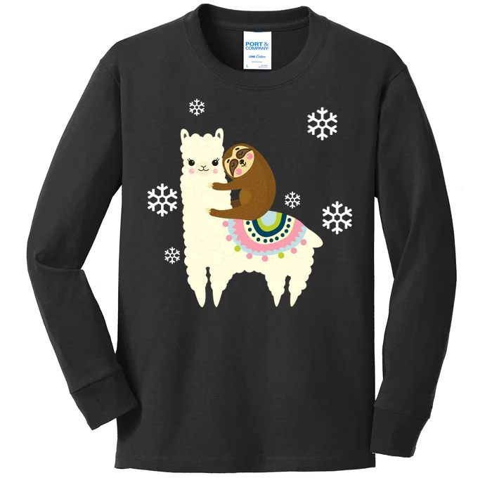 Sloth Riding Llama Kids Long Sleeve Shirt