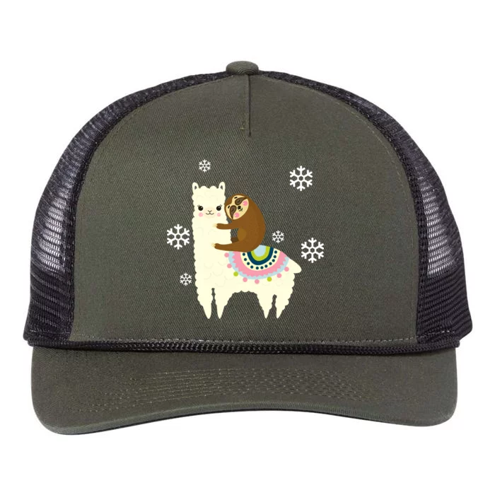 Sloth Riding Llama Retro Rope Trucker Hat Cap