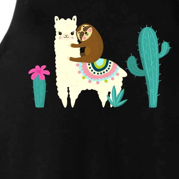 Sloth Riding Llama Funny Cactus Ladies Tri-Blend Wicking Tank