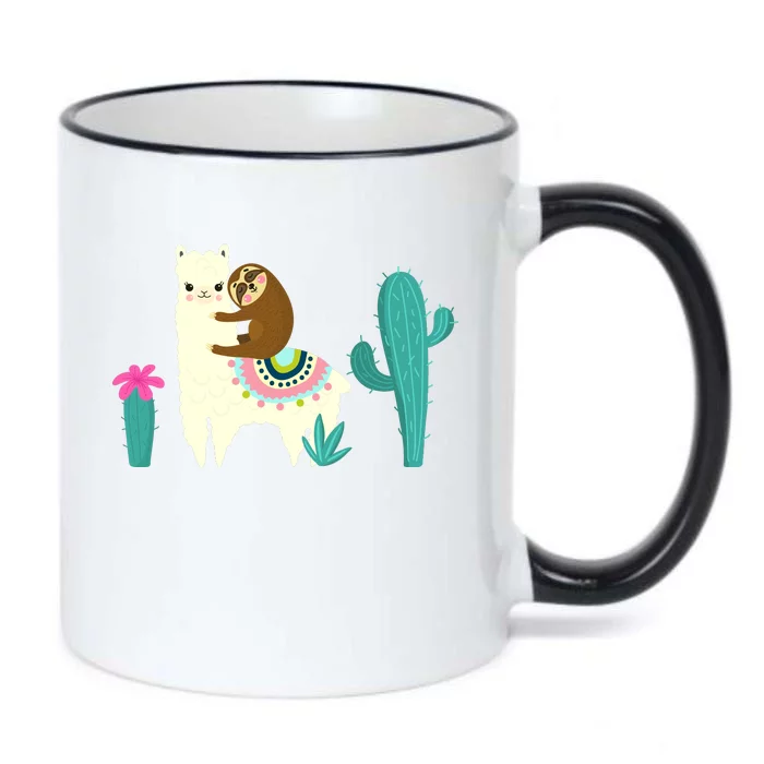 Sloth Riding Llama Funny Cactus Black Color Changing Mug