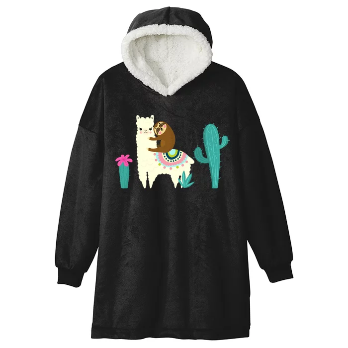 Sloth Riding Llama Funny Cactus Hooded Wearable Blanket