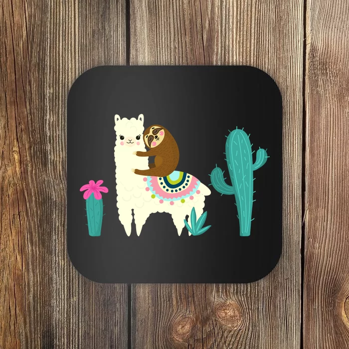 Sloth Riding Llama Funny Cactus Coaster