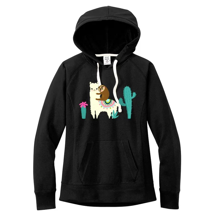 Sloth Riding Llama Funny Cactus Women's Fleece Hoodie