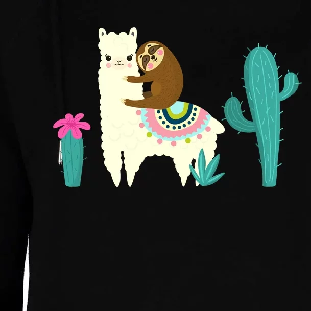 Sloth Riding Llama Funny Cactus Womens Funnel Neck Pullover Hood