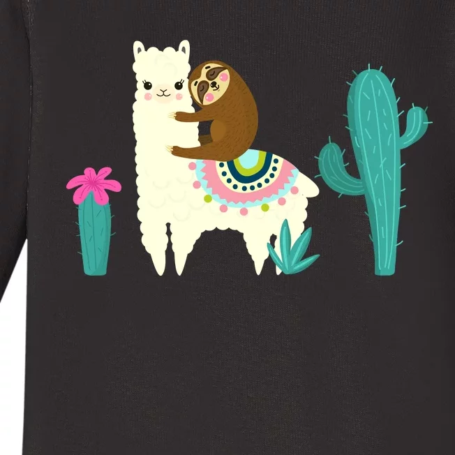 Sloth Riding Llama Funny Cactus Baby Long Sleeve Bodysuit