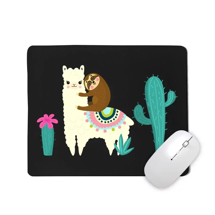 Sloth Riding Llama Funny Cactus Mousepad