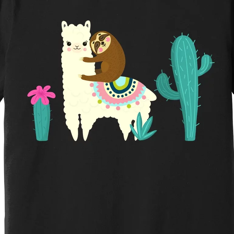 Sloth Riding Llama Funny Cactus Premium T-Shirt