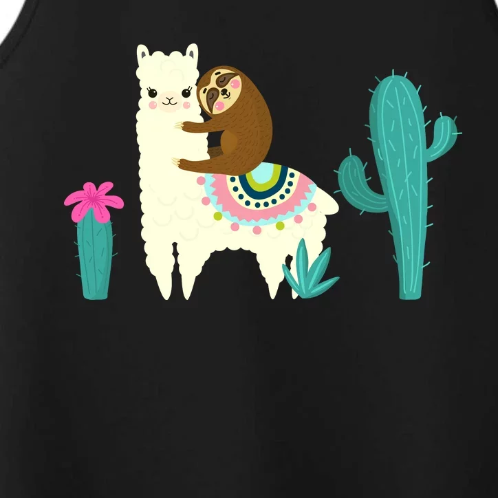 Sloth Riding Llama Funny Cactus Performance Tank