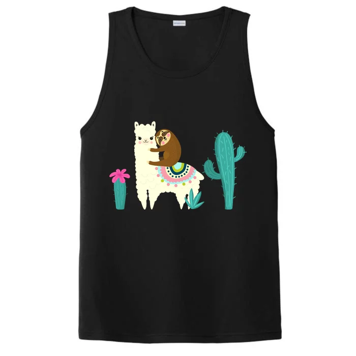 Sloth Riding Llama Funny Cactus Performance Tank