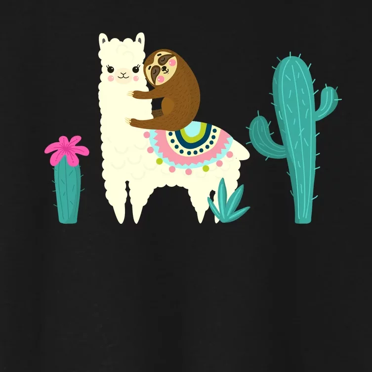 Sloth Riding Llama Funny Cactus Women's Crop Top Tee