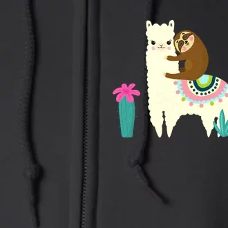 Sloth Riding Llama Funny Cactus Full Zip Hoodie