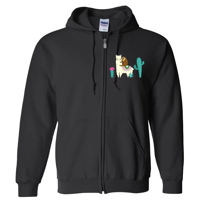 Sloth Riding Llama Funny Cactus Full Zip Hoodie