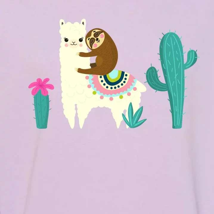 Sloth Riding Llama Funny Cactus Garment-Dyed Sweatshirt