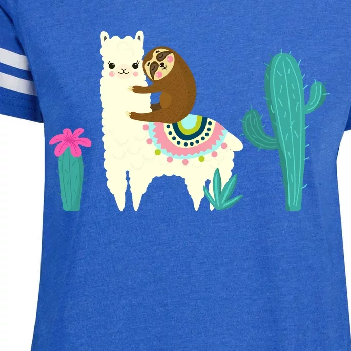 Sloth Riding Llama Funny Cactus Enza Ladies Jersey Football T-Shirt