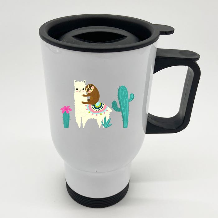 Sloth Riding Llama Funny Cactus Front & Back Stainless Steel Travel Mug