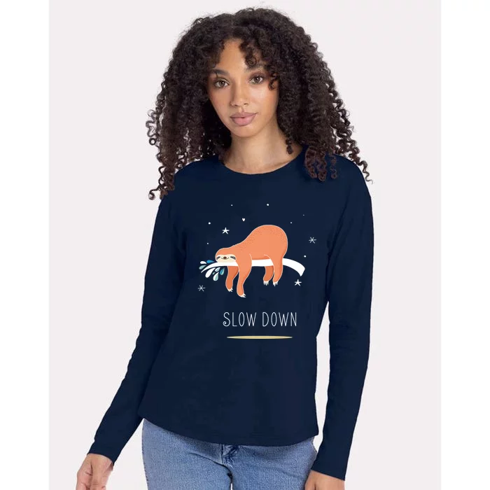 Sloth Slow Down Womens Cotton Relaxed Long Sleeve T-Shirt