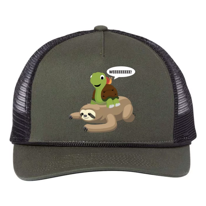 Sloth Turtle Snail Piggyback Retro Rope Trucker Hat Cap