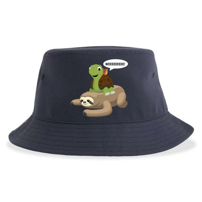 Sloth Turtle Snail Piggyback Sustainable Bucket Hat