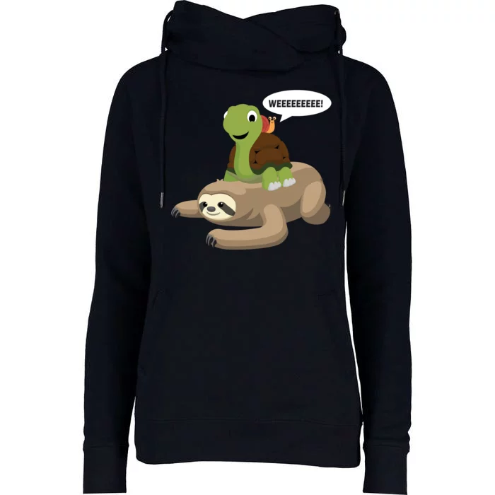 Sloth Turtle Snail Piggyback Womens Funnel Neck Pullover Hood