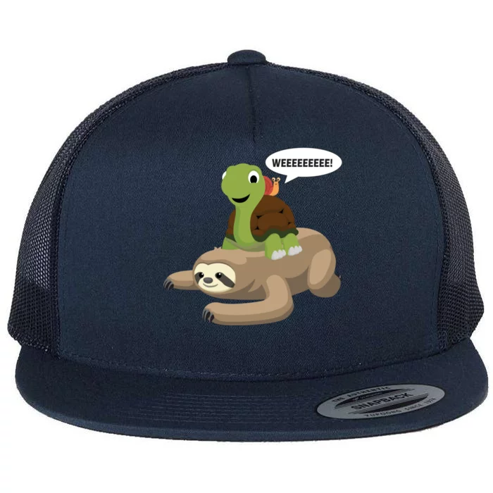 Sloth Turtle Snail Piggyback Flat Bill Trucker Hat