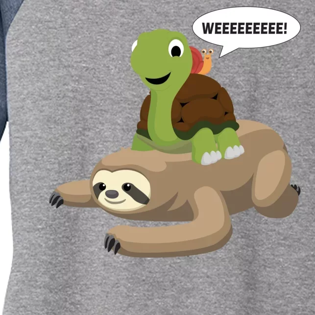 Sloth Turtle Snail Piggyback Women's Tri-Blend 3/4-Sleeve Raglan Shirt