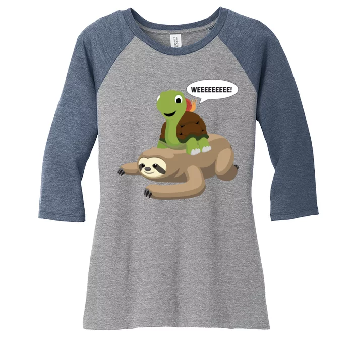 Sloth Turtle Snail Piggyback Women's Tri-Blend 3/4-Sleeve Raglan Shirt