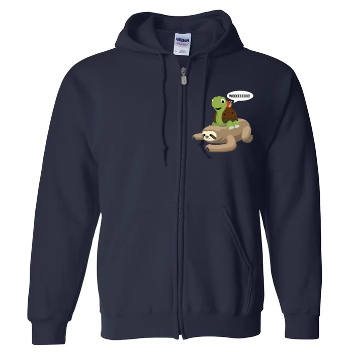 Sloth Turtle Snail Piggyback Full Zip Hoodie