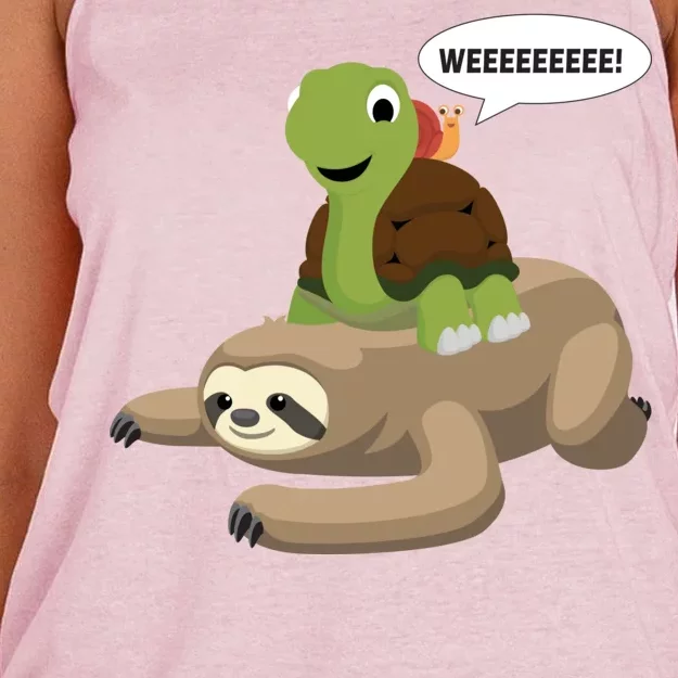 Sloth Turtle Snail Piggyback Women's Knotted Racerback Tank