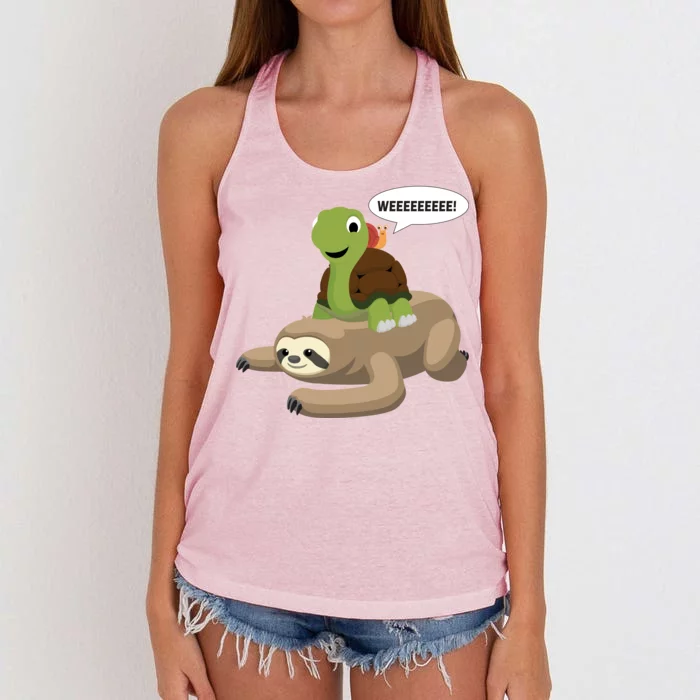 Sloth Turtle Snail Piggyback Women's Knotted Racerback Tank