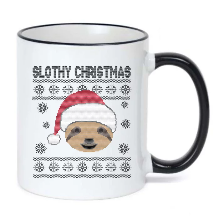 Slothy Christmas Ugly Sweater Black Color Changing Mug