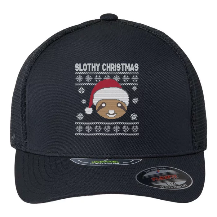 Slothy Christmas Ugly Sweater Flexfit Unipanel Trucker Cap