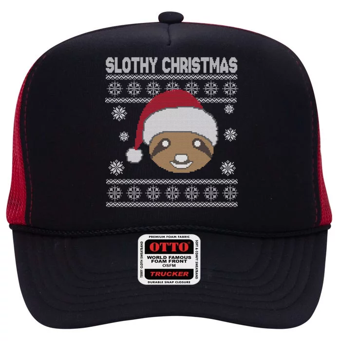 Slothy Christmas Ugly Sweater High Crown Mesh Trucker Hat