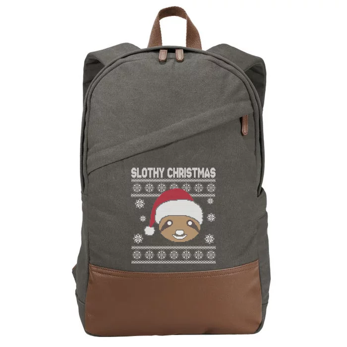 Slothy Christmas Ugly Sweater Cotton Canvas Backpack