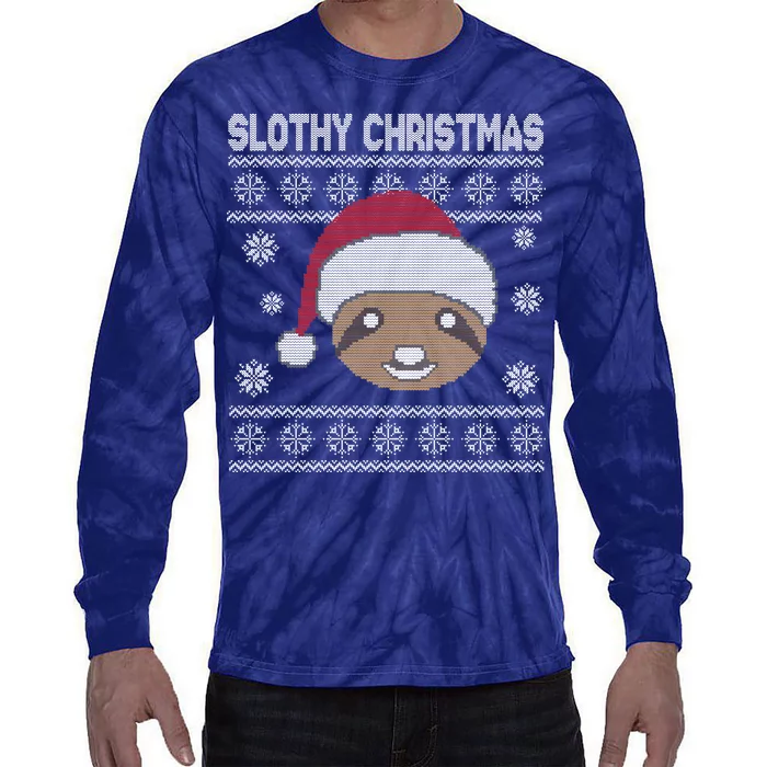 Slothy Christmas Ugly Sweater Tie-Dye Long Sleeve Shirt