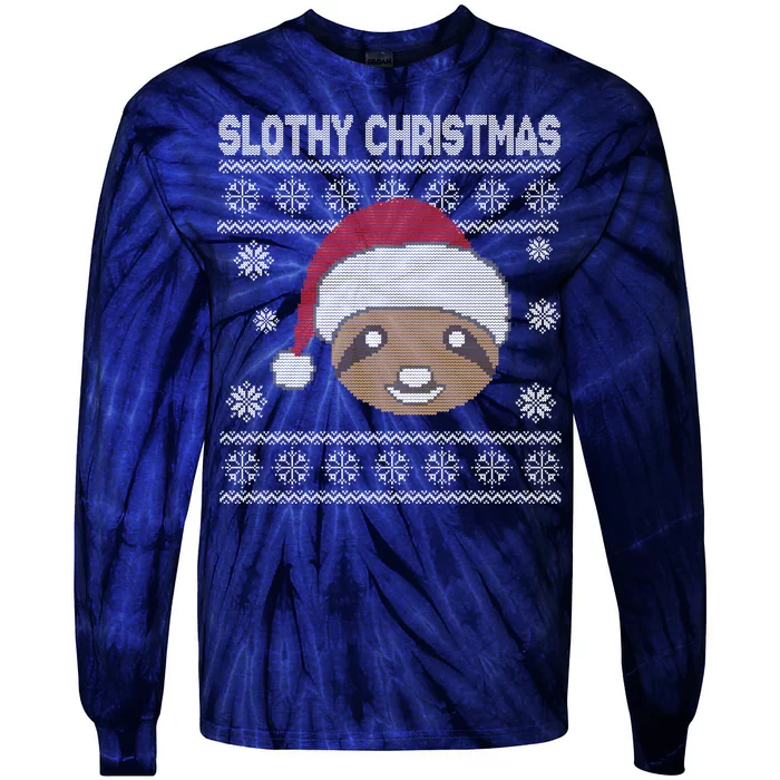 Slothy Christmas Ugly Sweater Tie-Dye Long Sleeve Shirt