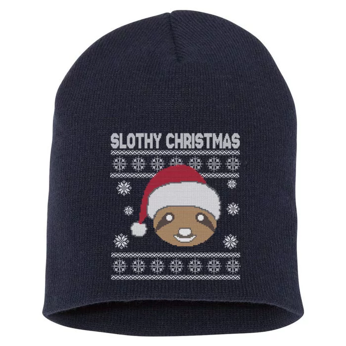 Slothy Christmas Ugly Sweater Short Acrylic Beanie