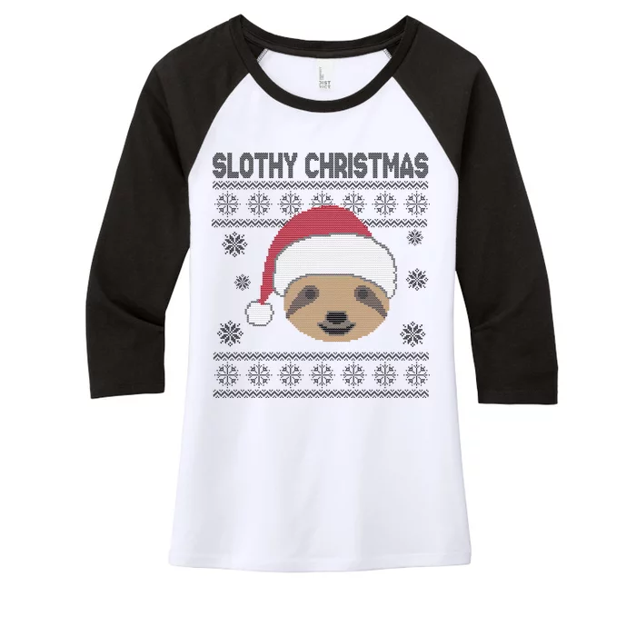 Slothy Christmas Ugly Sweater Women's Tri-Blend 3/4-Sleeve Raglan Shirt