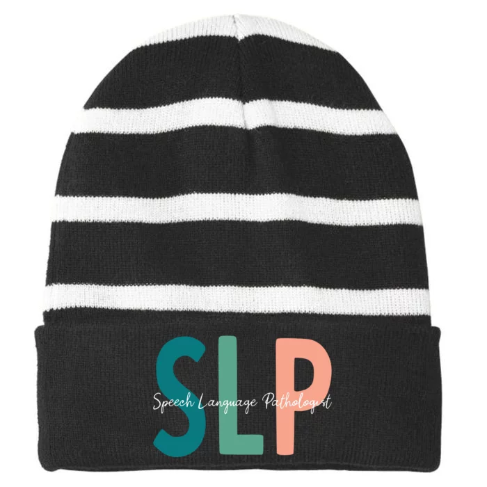 Speech Language Pathologist Speech Therapy SLP Striped Beanie with Solid Band