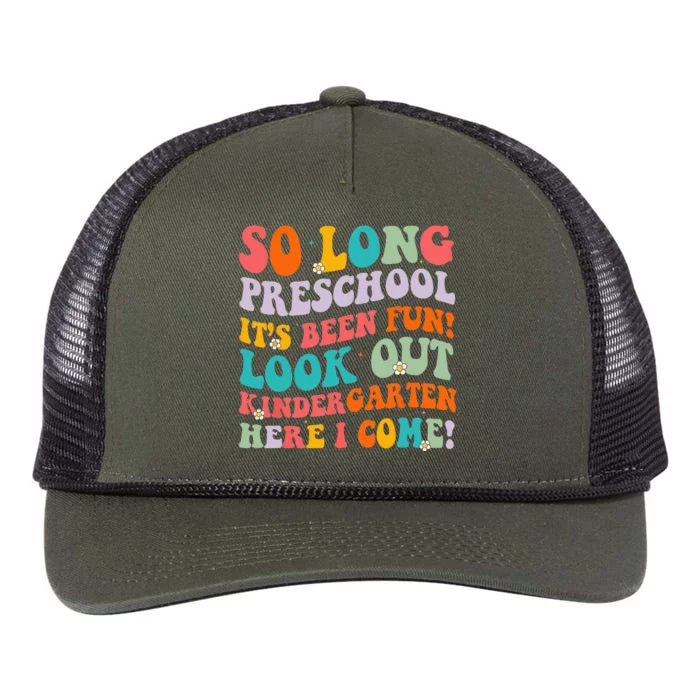 So Long Preschool Kindergarten Here I Come Graduation Retro Rope Trucker Hat Cap