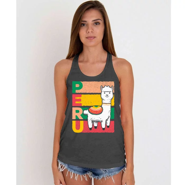 Sweet Llama Peru Illustration For A Peruvian Women's Knotted Racerback Tank