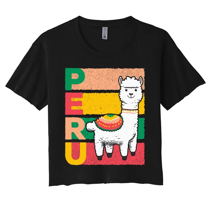 Sweet Llama Peru Illustration For A Peruvian Women's Crop Top Tee